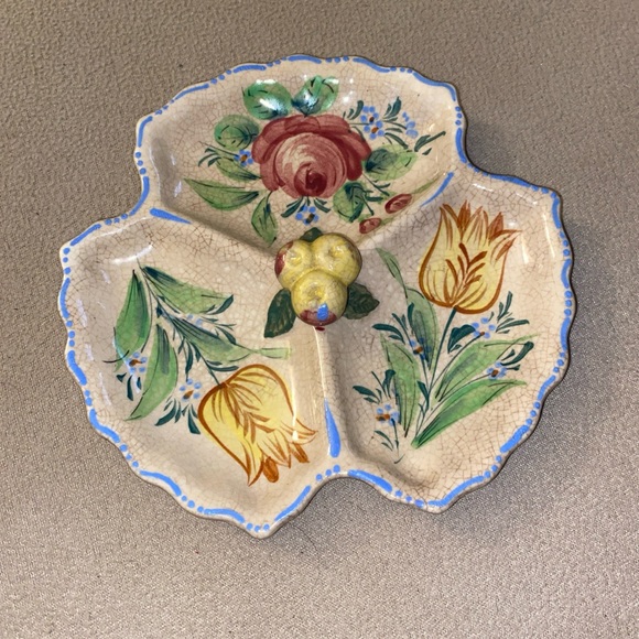 VTG serving dish tray hand painted divider dish small lazy Susan retro classic - Picture 2 of 14